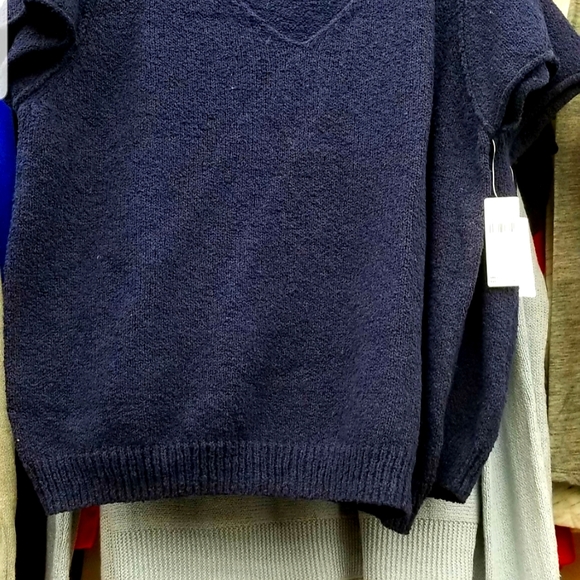 New Anthropologie Valentina Blue Short Sleeves Sweater Vneck Boucle Knit Top Tee - Picture 5 of 7